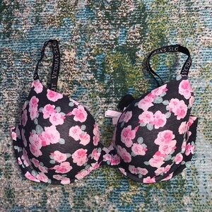 Victoria's Secret Black and Pink Floral Bra